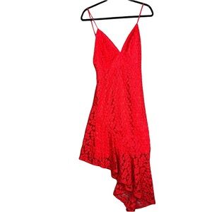 Topshop lace plunge asymmetrical red party dress